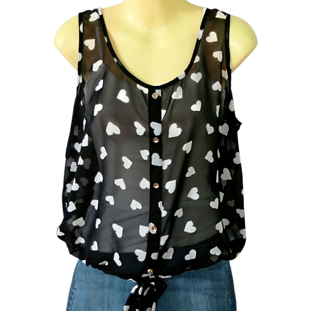 *Host Pick* Sheer black and white heart top